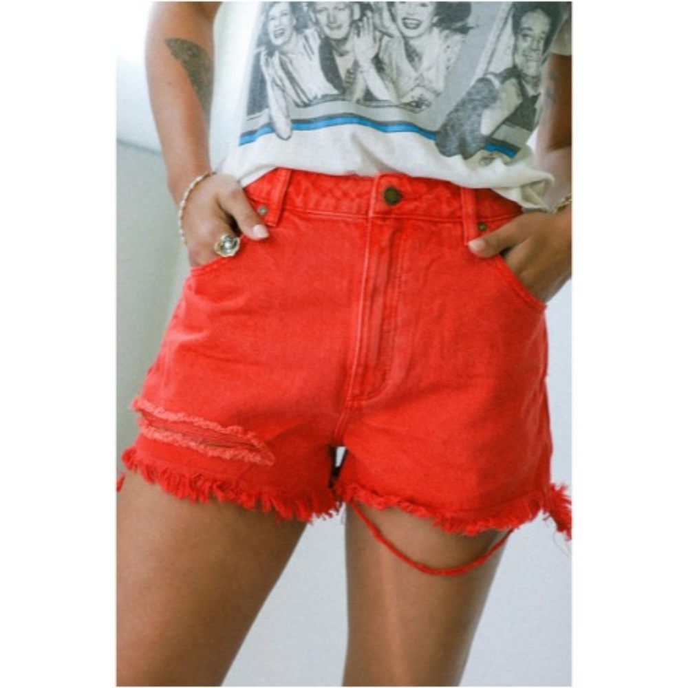 ROLLA'S Dusters Cut Off High Rise Distressed Denim Shorts Layla Red
